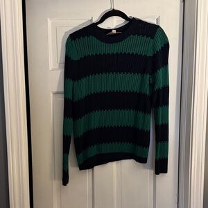 LOFT Green and Navy Striped Sweater